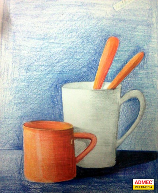 still life drawing of objects in colour